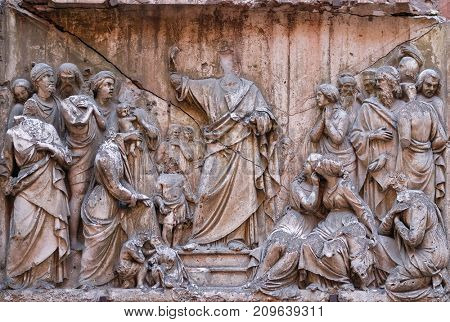 ROME, ITALY - SEPTEMBER 03: Bass relief in Basilica of Saint Sylvester the First (San Silvestro in Capite) in Rome, Italy on September 03, 2016.