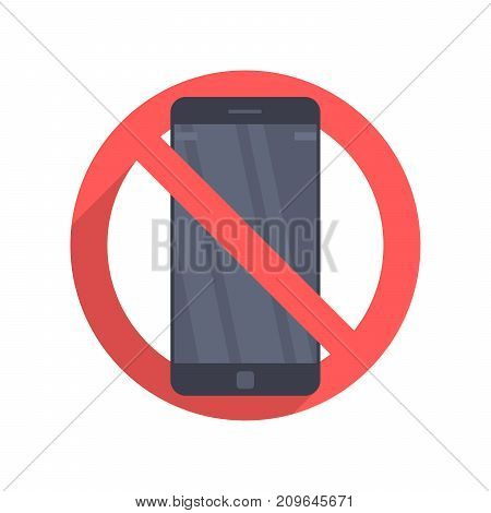 Vector icon prohibiting the use of a mobile phone or smartphone. Illustration in a flat design isolated on a white background
