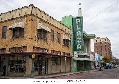 January 13 2016 Laredo Texas USA: street view of the Plaza theater built in 1950 and is currently closed