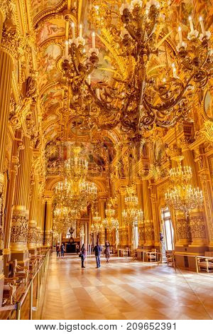 Paris, France, March 31 2017: Interior view of the Opera National de Paris Garnier, France. It was built from 1861 to 1875 for the Paris Opera house