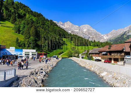 Mt. Titlis Switzerland - May 28 2017: View of engelberg with the Mt. Titlis Switzerland.