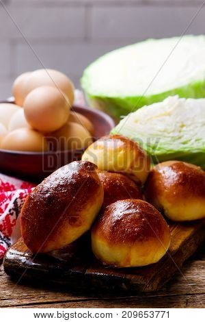 Homemade pirogi .traditional Russian pastries.style rustic selective focus