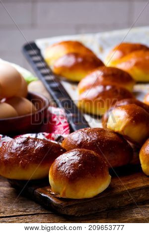 Homemade pirogi .traditional Russian pastries.style rustic selective focus