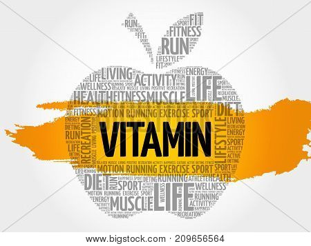 Vitamin Apple Word Cloud Collage, Health Concept Background