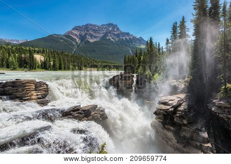 Rocky Mountains - The deep raging falls of Athabasca in Jasper National Park