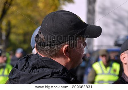 Kostya Grishin. The Hero of the Great Victory near Ilovaisk.Rioters of Ukrainian Ragulution near Ukrainian Papliament protest against president Poroshenko.Kiev,Ukraine.October 18, 2017