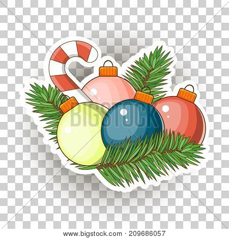 Christmas sticker icons. Stock Vector. Large Christmas balls and candy candy.