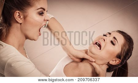 Two Agressive Women Having Argue Fight