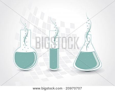 พื้นหลังนามธรรม ด้วยชุด beakers ปฏิบัติสาม