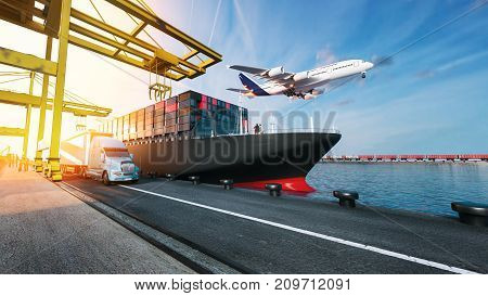 Plane trucks are flying towards the destination with the brightest. 3d rendering and illustration.