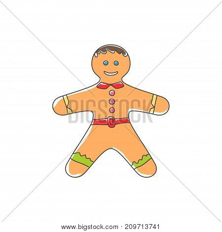 Christmas Gingerbread Man Decorated White Icing and Cream Cookie Gingerbread Man Isolated on White Background Happy New Year Festive Biscuit Man Christmas Decoration