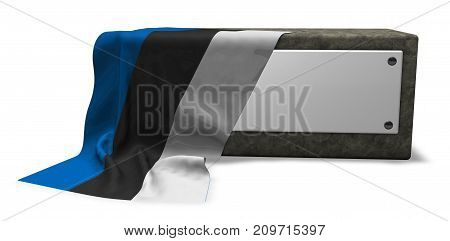 stone socket with blank sign and flag of estonia - 3d rendering