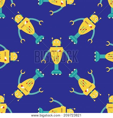 Seamless Pattern Background With Cartoon Robots