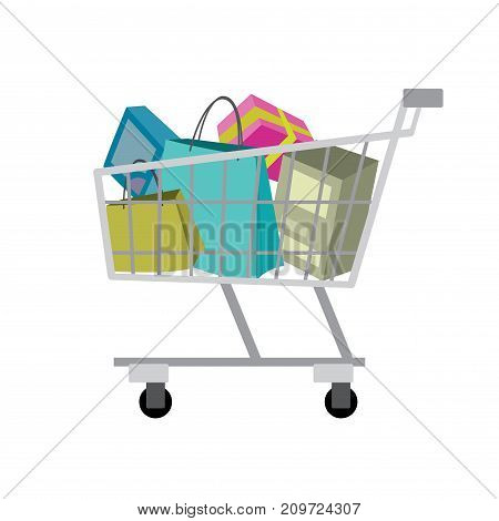 Shopping trolley isolated on white backgroundcartoon flat vector illustration
