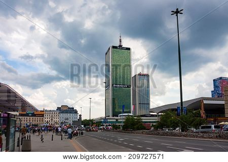 WARSAW, POLAND - JUNE, 2012: View of Centrum LIM skyscraper and Oxford Tower was finished in 1978 and was one of the first skyscrapers in Warsaw.