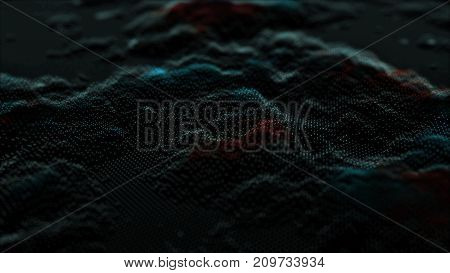 Array with Dynamic Emitted Particles. Flowing Particle Waves. Abstract Science or Technology Background. Graphic Design. Abstract background with bokeh defocused lights. Bokeh on black background
