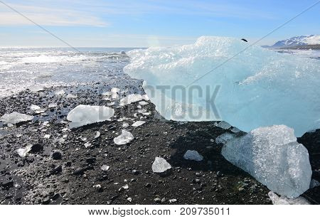 Great photo of a chunk of glacier on the beach of Iceland