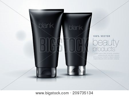3d mock up illustration of black blank tube with silver lid