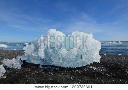 Unique shape of a Icelandic iceberg in the beach
