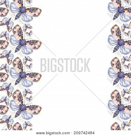 Painted drawing watercolor shaggy butterfly teddy bear seamless background, bright coloring, thick torso, night butterfly on white background with splashes in serene tones, for decor, prints