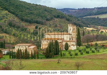 Abbey of Sant Antimo is a former Benedictine monastery in the comune of Montalcino Tuscany Italy