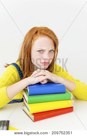 Smart girl is sudying and doing her homework