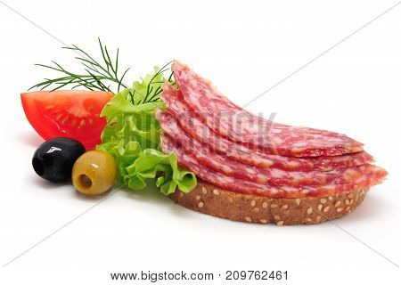 Sandwich With Smoked Sousage Isolated On White Backgrund