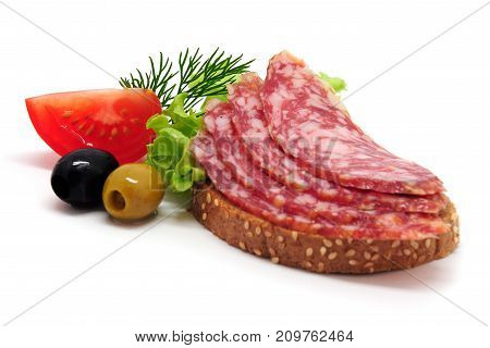 Sandwich With Smoked Sousage Isolated On White Backgrund