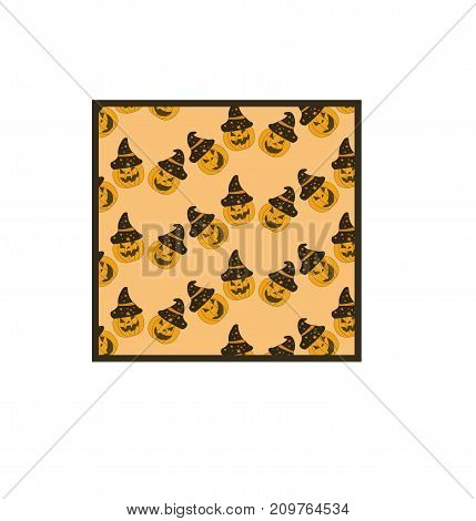 Pattern with pumpkin and hat. Halloween. Vector illustration on a orange background.