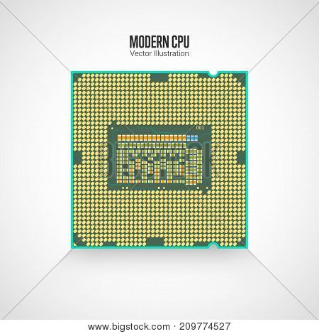 A modern computer processor. Back side. Realistic vector illustration isolated on white background.