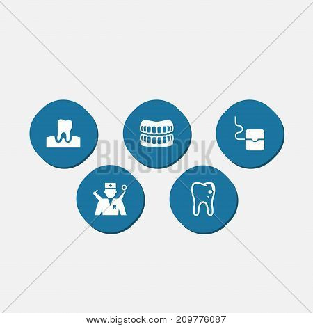 Collection Of Decay, Orthodontist, Halitosis And Other Elements.  Set Of 5 Dental Icons Set.