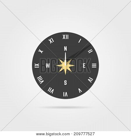 simple sundial icon with shadow. concept of clock face with roman numerals, timer silhouette, measuring, astrology, gothic. flat style trend modern logo design vector illustration on white background