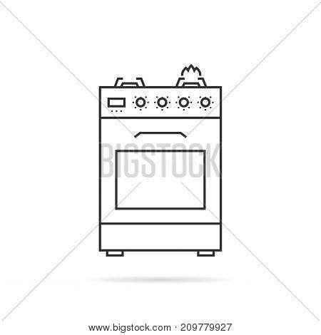 thin line gas stove icon with shadow. concept of combined heater, dinner cooking, bake, indoor preparation, fully equipped gas-range. flat style trend modern logo graphic design on white background