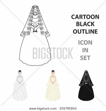 Bride in a beautiful wedding dress.Wedding single icon in cartoon style vector symbol stock web illustration.