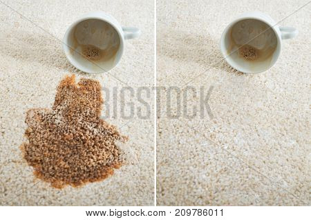 Collage Of Two Images Showing Before And After Carpet Cleaning