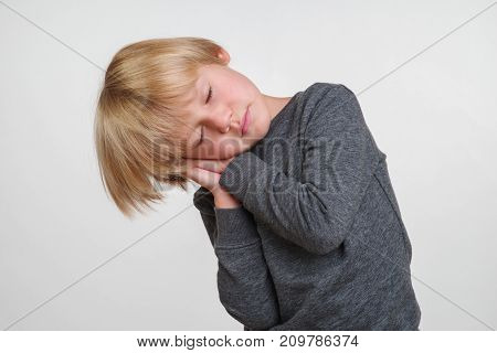 New horisontal photo of handsome happy caucasian child