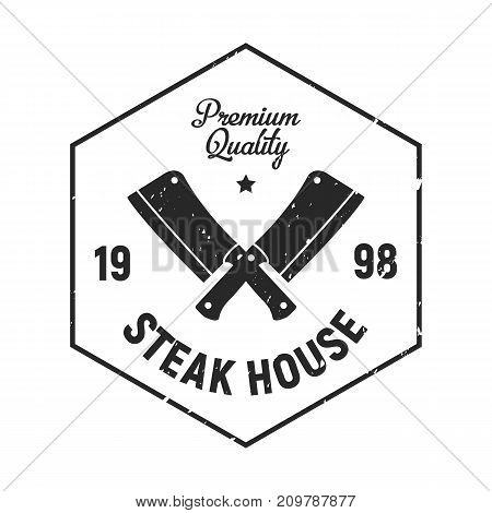 Vintage Steak House logo, badge and emblem - Meat Cleavers, meat knife icon