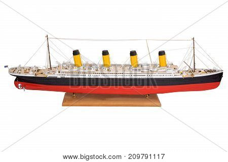 Handmade model of Titanic Beautiful Handmade model of Titanic isolated on white background.