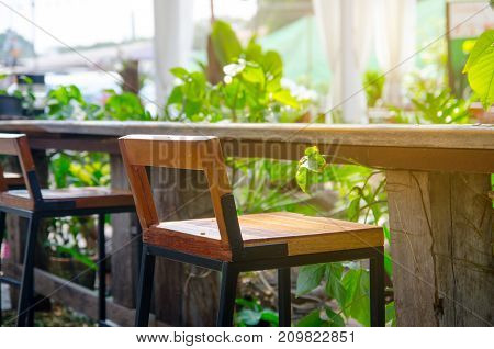 Interior wood chair in cafe outdoor .