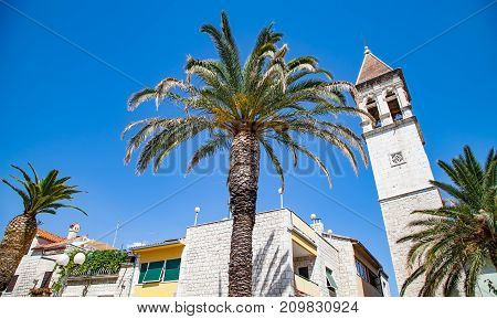 Scenic picture of dalmatian coastline adriatic seashore near Trogir Croatia on summertime