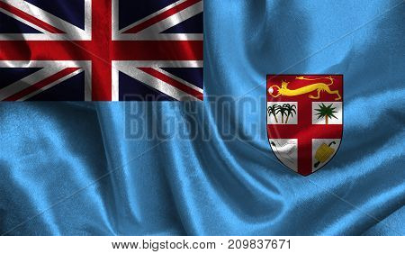 Realistic flag of Fiji on the wavy surface of fabric. This flag can be used in design.