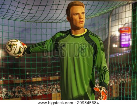 Berlin, Germany - March 2017: Manuel Neuer  wax figure in Madame Tussaud Museum