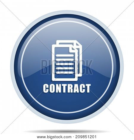 Contract blue round web icon. Circle isolated internet button for webdesign and smartphone applications.