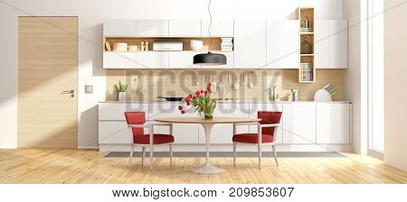 White And Wooden Modern Kitchen