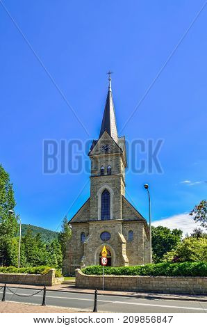PORABKA, POLAND - AUGUST 5, 2017: Church in the center of the Porabka, Poland.