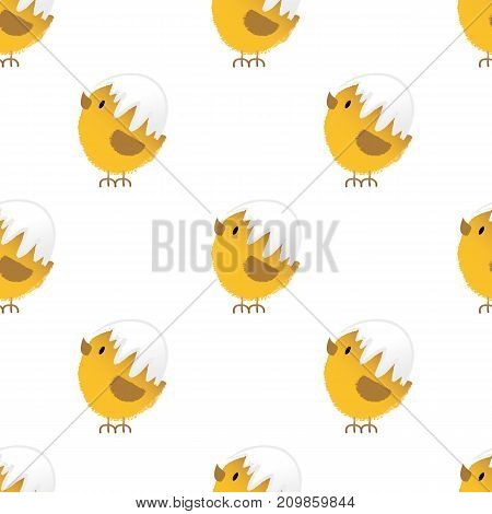 Seamless background with cute fluffy easter chicken