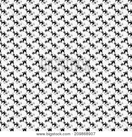 Seamless pattern with black cat, white cat.