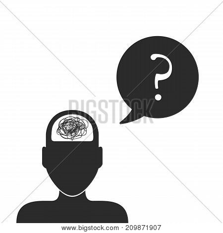 Confused man in the search for a solution to the problem. Tangled. Problem and difficulty concept. Vector illustration.