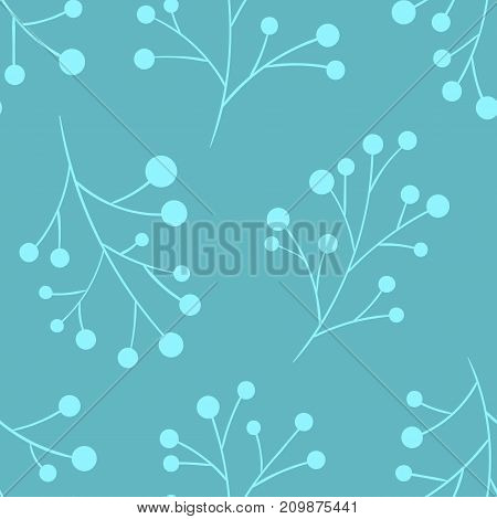 Winter pattern. Seamless Christmas pattern with branches. Blue vector texture with berries. Merry Christmas. Happy New Year. Design for wrapping paper wallpaper fabric.