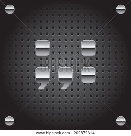 Vector set of silver metalic font on metalic perforated background - symbol set #1 (semicolon comma collon)